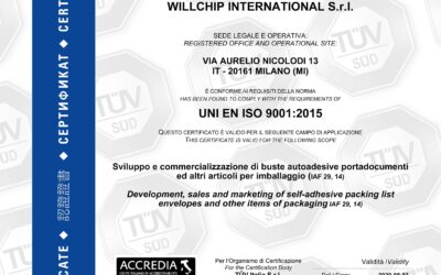 Willchip International rinnova la Certificazione UNI EN ISO 9001:2015